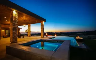 the pool and hot tub at night